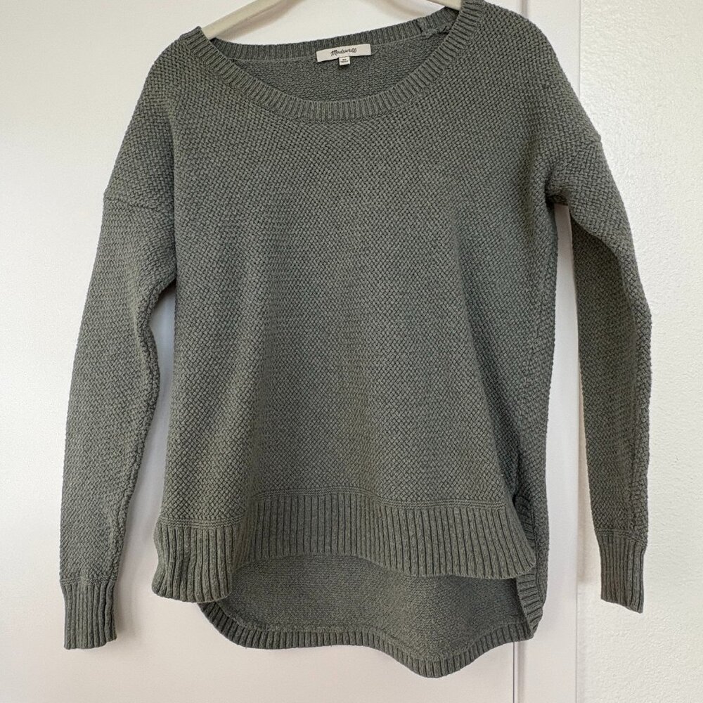 Madewell Gray Knit Waffle Weave Sweater, High-Low, XS, c5241